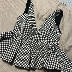Black and White Gingham Peplum Top